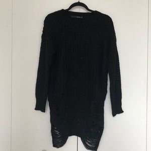 Distressed black tunic sweater